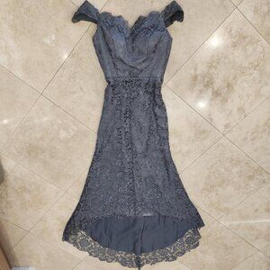 New Gray Miao Duo Sz S Gown Dress Lace Off shoulder high low Formal Wedding Maxi